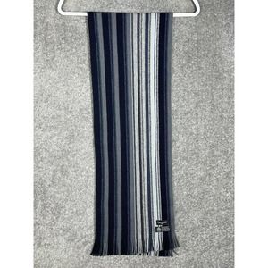 Bugatti Pure New Wool Striped Fringe Winter‎ Scarf Adult Blue Gray